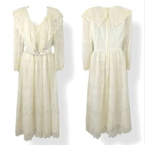 Vintage 1980's Cachet by Bari Protas Victorian Embroidered Lace Dress Size 7/8